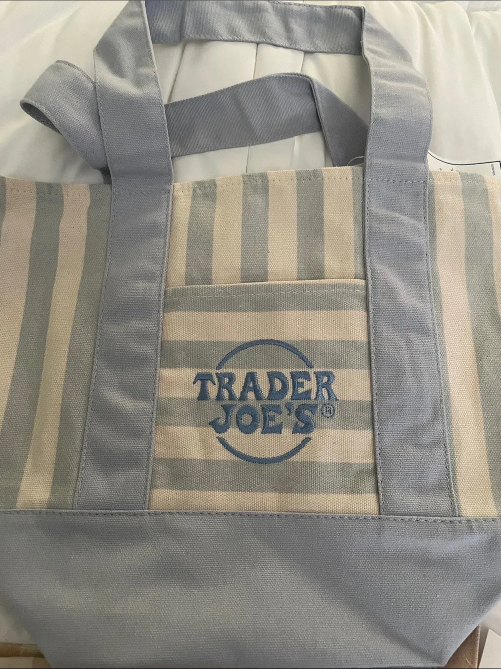 Trader Joe's Striped Canvas Tote - Blue & Cream-set of 2